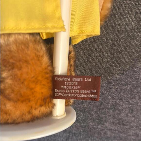 Pickford Bear Ltd. Mookie Brass Button Bear w yellow rain coat, hat. New w stand - Picture 6 of 10